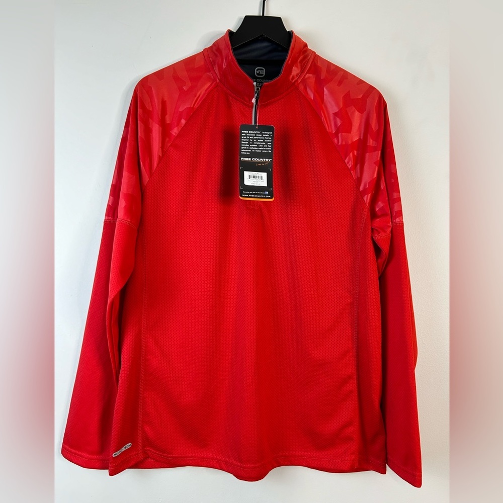 Free Country Mens Endurance‎ Half Zip Top Mango Red Camo Microtech Size L